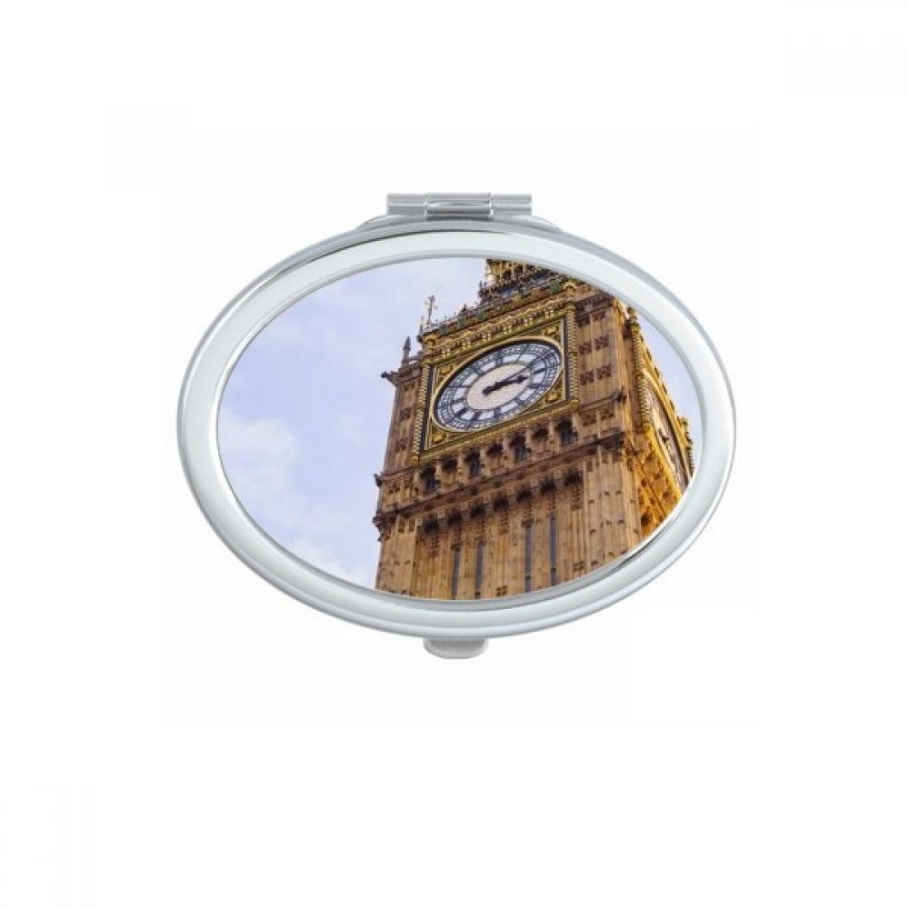 Miroir maquillage compact petit format ovale bleu motif nuages multicolore