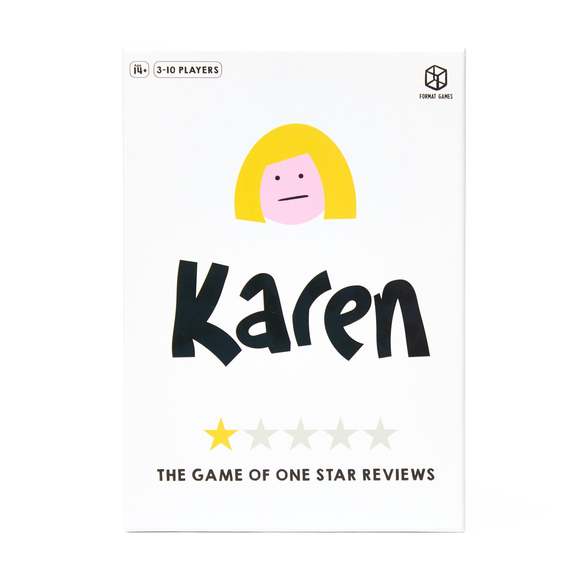 Karen Party Game by Format Games - Hilarious Fake Complaints vs. Real One-Star Reviews! Fun Bluffing for Game Night, Ages 14+, 3-10 Players, 45-90 Minute Playtime