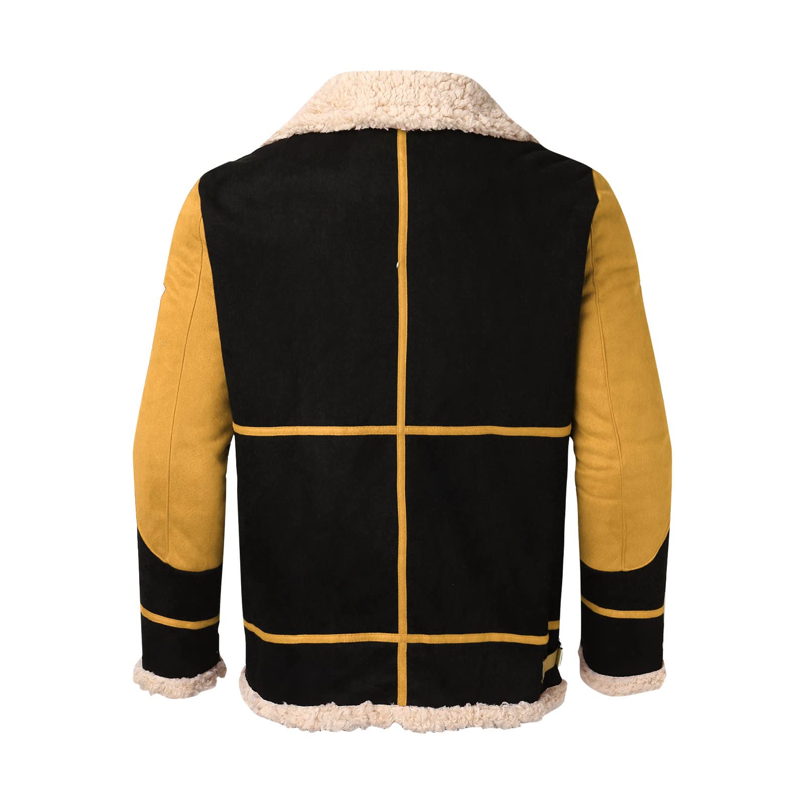 Chaqueta de aviador de solapa para hombre, forro de piel sintética, chaqueta gruesa de patchwork de piloto para hombre, chaqueta de invierno cálida de softshell