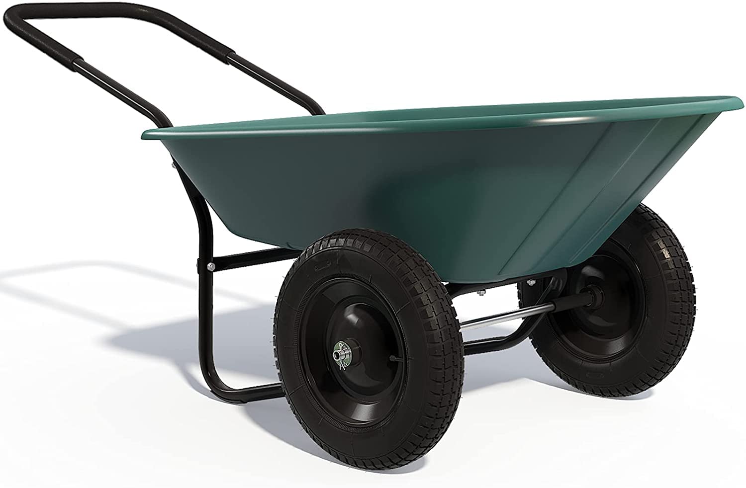 GYMAX Brouette de Jardin 2 Roues avec Cuve de 140 L, Chariot de Jardin avec Contenant en PP, Cadre en Fer Charge 100kg, Pneumatiques pour Tout Terrain, Convient pour Jardin, Patio et Entrepôt (Vert)