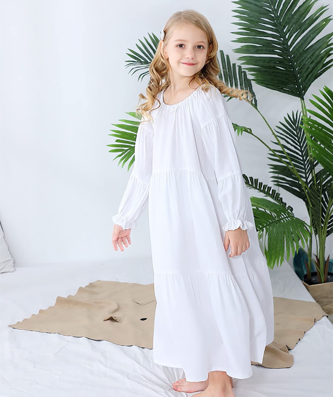Verve Jelly, camisones de Modal para niñas pequeñas, camisones suaves de princesa de manga larga con cuello redondo, camisón de longitud completa, conjunto de vestido de pastel