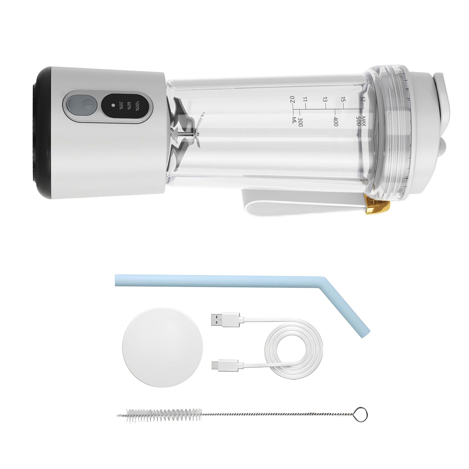 Mélangeur haute vitesse 400 W avec batterie 5 000 mAh, White