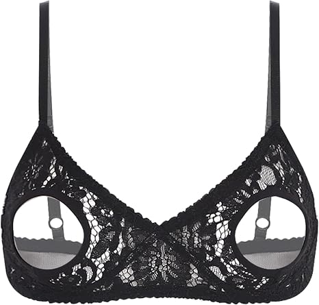 ACSUSS Women's Lace Sheer Open Nipple Bra Underwear Wireless Plunge Bralette Plus Size Everyday Bra