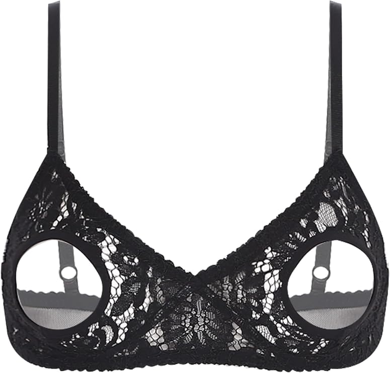 ACSUSS Women's Lace Sheer Open Nipple Bra Underwear Wireless Plunge Bralette Plus Size Everyday Bra