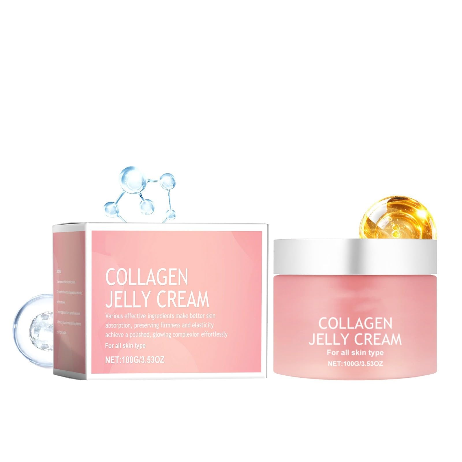 Crema de gel de colágeno 100 ml, cuidado facial antienvejecimiento, crema de colágeno antiarrugas faciales, reducción de poros, piel seca y sensible,Collagen Jelly Cream 100ml (1pcs)