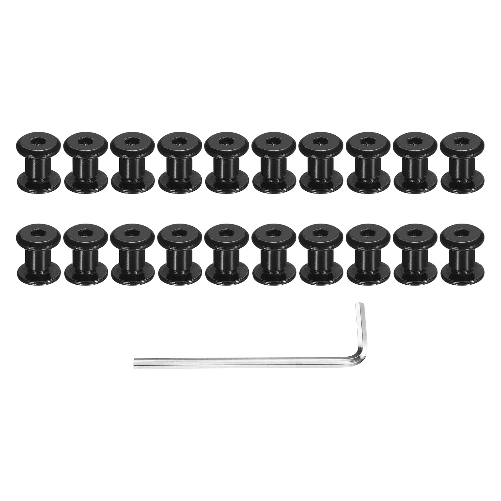 sourcing map 20 Sets Binding Post Screw, M4x5.5mm Bolts Female 5x7mm Hex Drive Socket Cap Screw Rivets Chicago Screws Furniture Bolts Stainless Steel with Wrench for Furniture Repair, Black