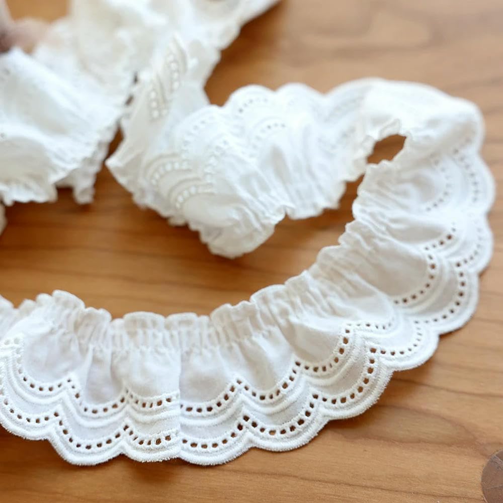 Koronkowa taśma ozdobna, Frilled Cotton Lace Ribbon, Off White/Beige, 2 Yard 5CM(Beige)