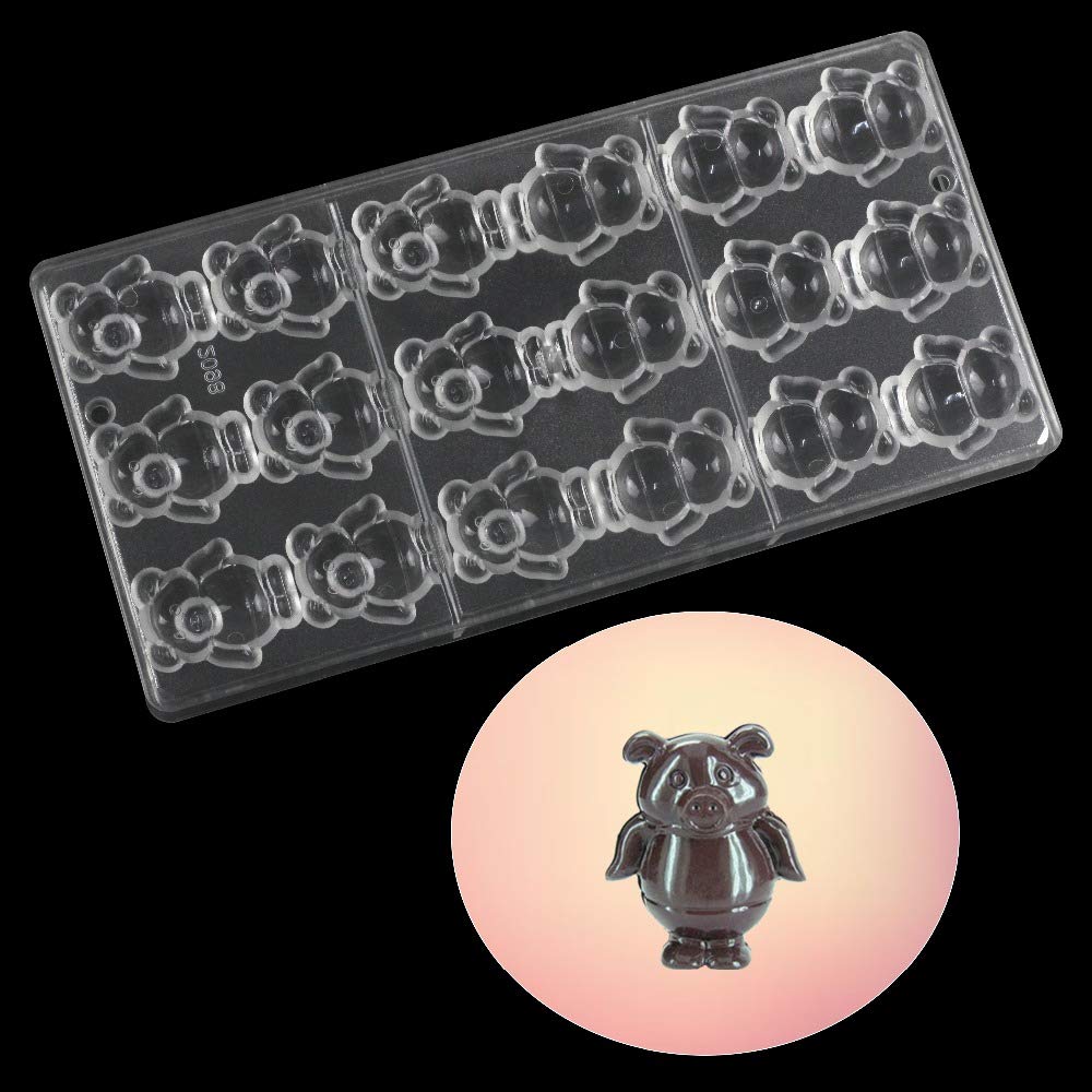 18 Holes Pig Shape Polycarbonate Chocolate Mold 3D Chocolate Making Molds DIY PC Jelly Candy Pudding Moulds Chocolate Bar Maker Mold Tray Non Stick Ice Cube Trays Pastry Baking Bakeware Pan