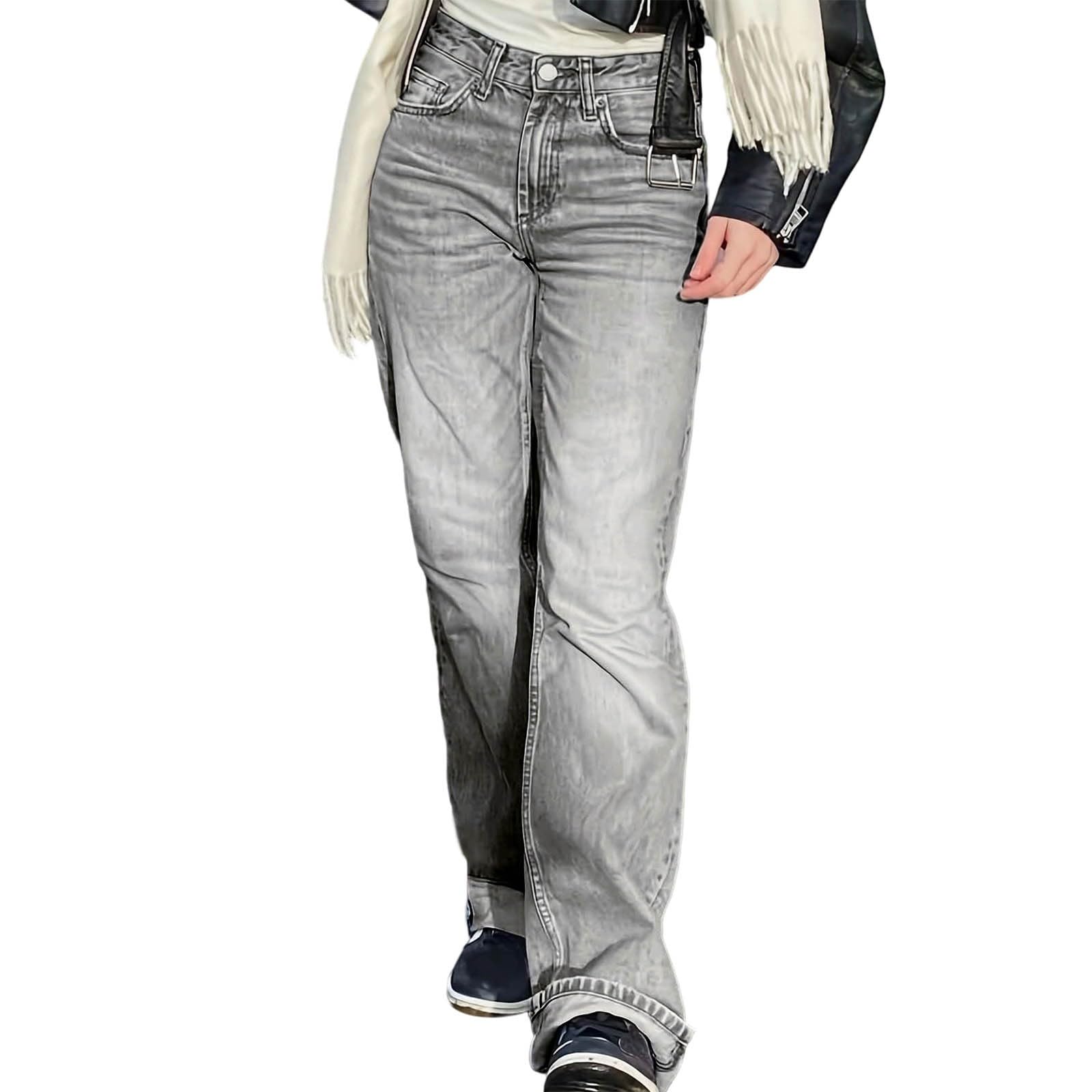 Generico Jeans Bambina 12-16 Anni Baggy Straight Pantaloni Jeans Denim Ragazza Elastico in Vita Alta Casual Pantaloni da Lavoro Cargo Ampi Primaverile Holiday Outdoor