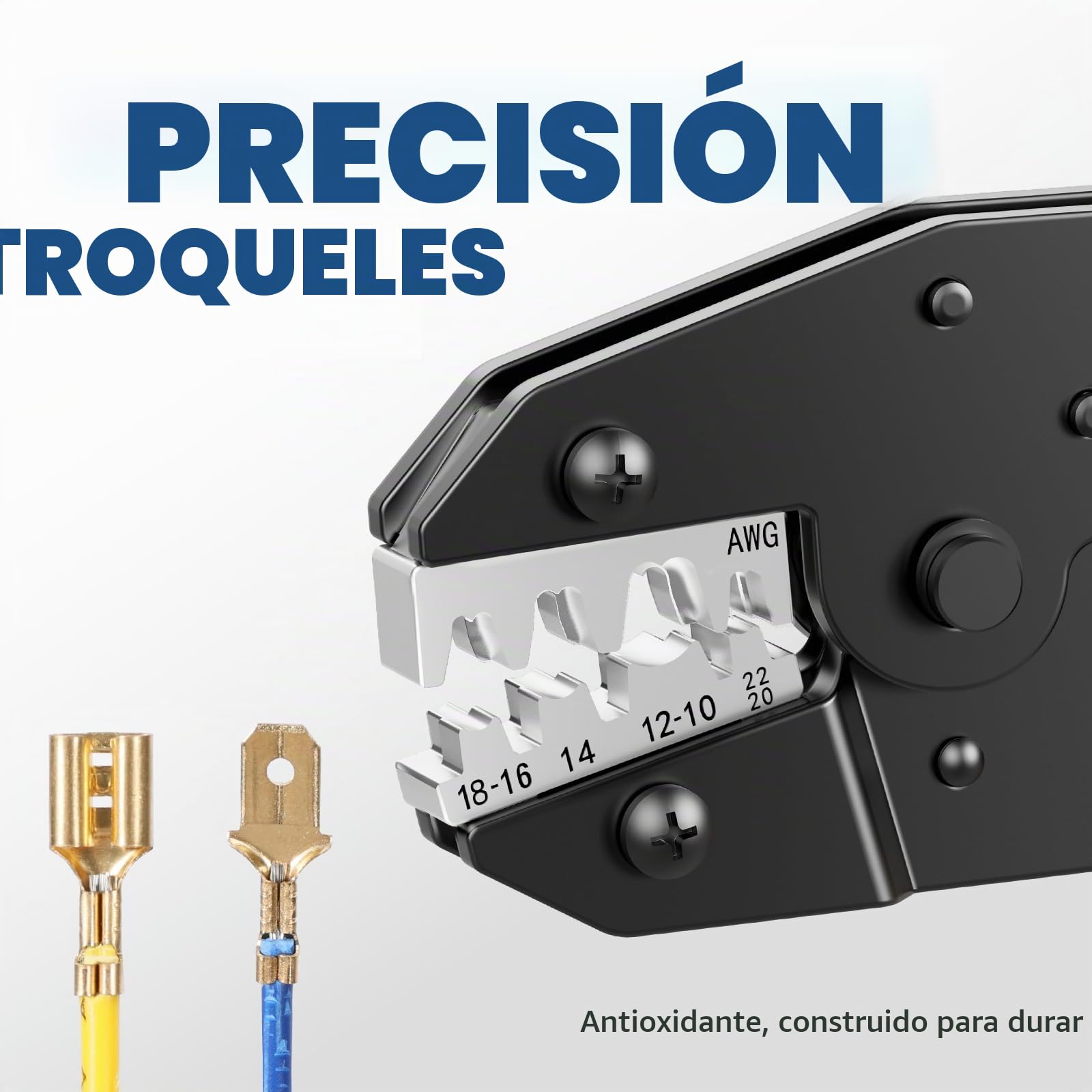Haisstronica Crimpadora para Terminales Planos 0,5–6 mm² AWG 20–10, Conectores Tipo Spade, Alicate de Crimpado