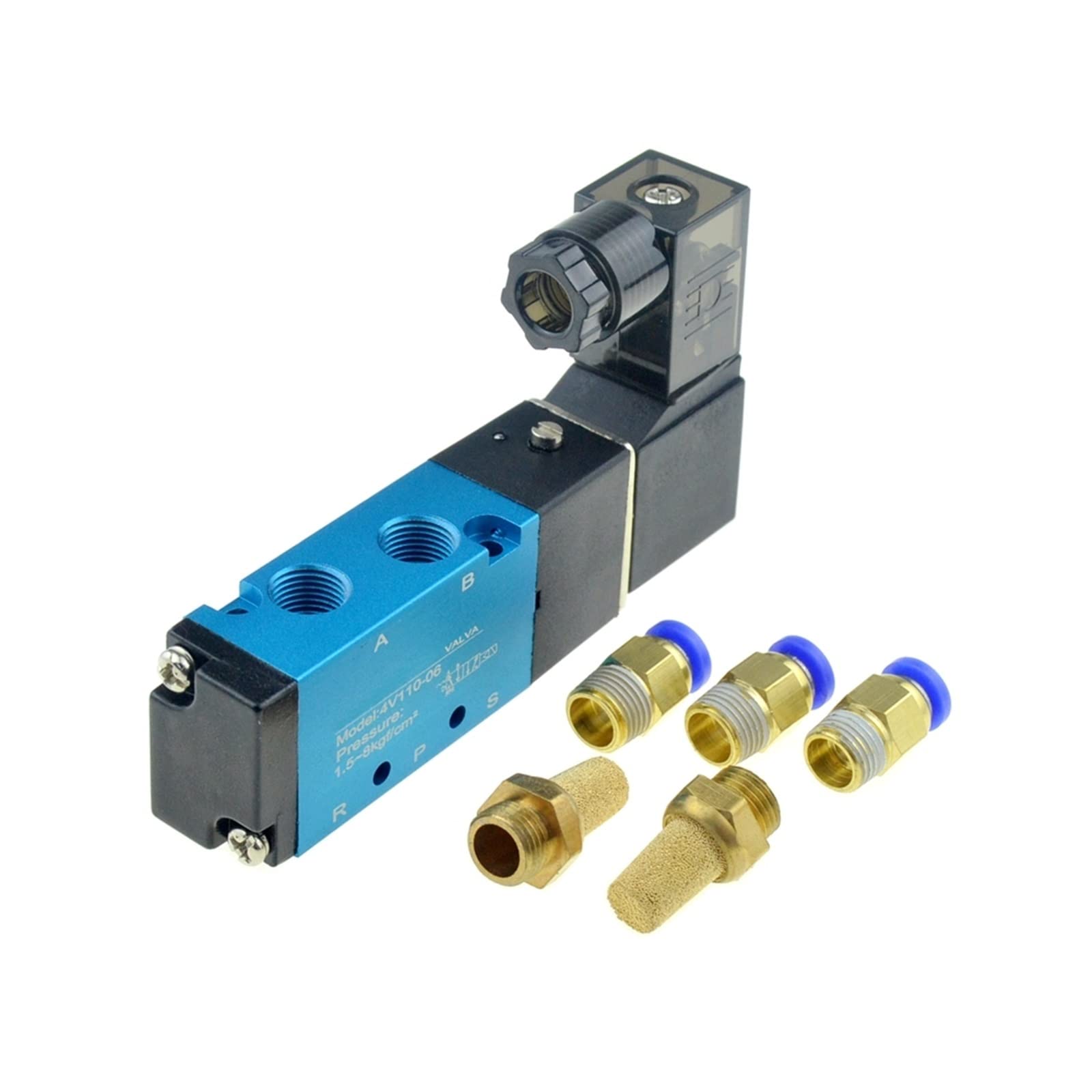 Zawór elektromagnetyczny powietrza, 5-drożny port, 2-pozycyjny, gazowy, pneumatyczny, elektryczny, magnetyczny, 12 V, 24 V, 220 V, cewka, wolt, 4 mm, 6 mm, 8 mm, wąż 4 V 110 V, 1 szt. (4 mm