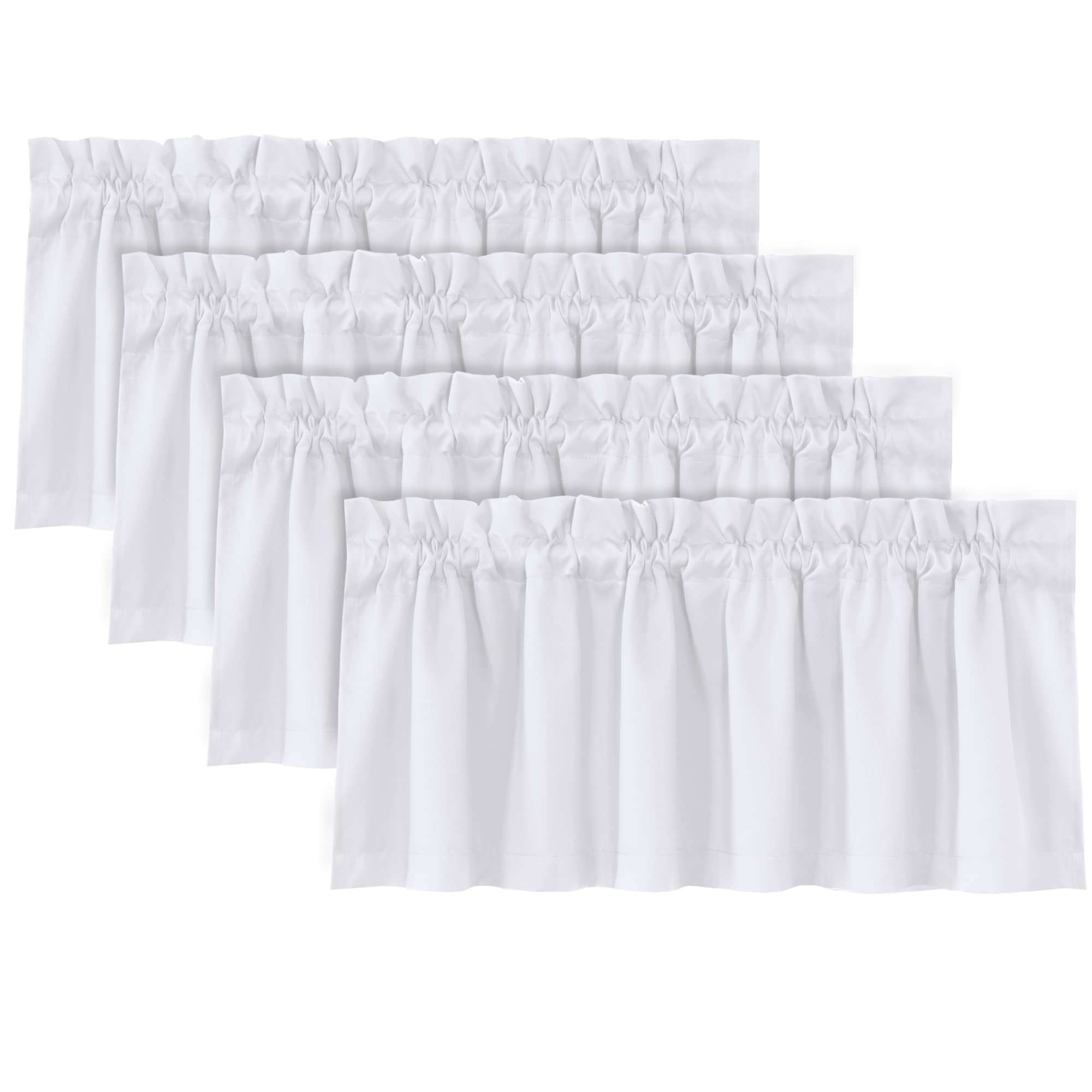 H.VERSAILTEX 100% Blackout Curtain Valances for Kitchen Windows/Bathroom/Living Room/Bedroom Thermal Insulated Rod Pocket Valances for Windows, 4 Pack, 52" x 18", Bleached White