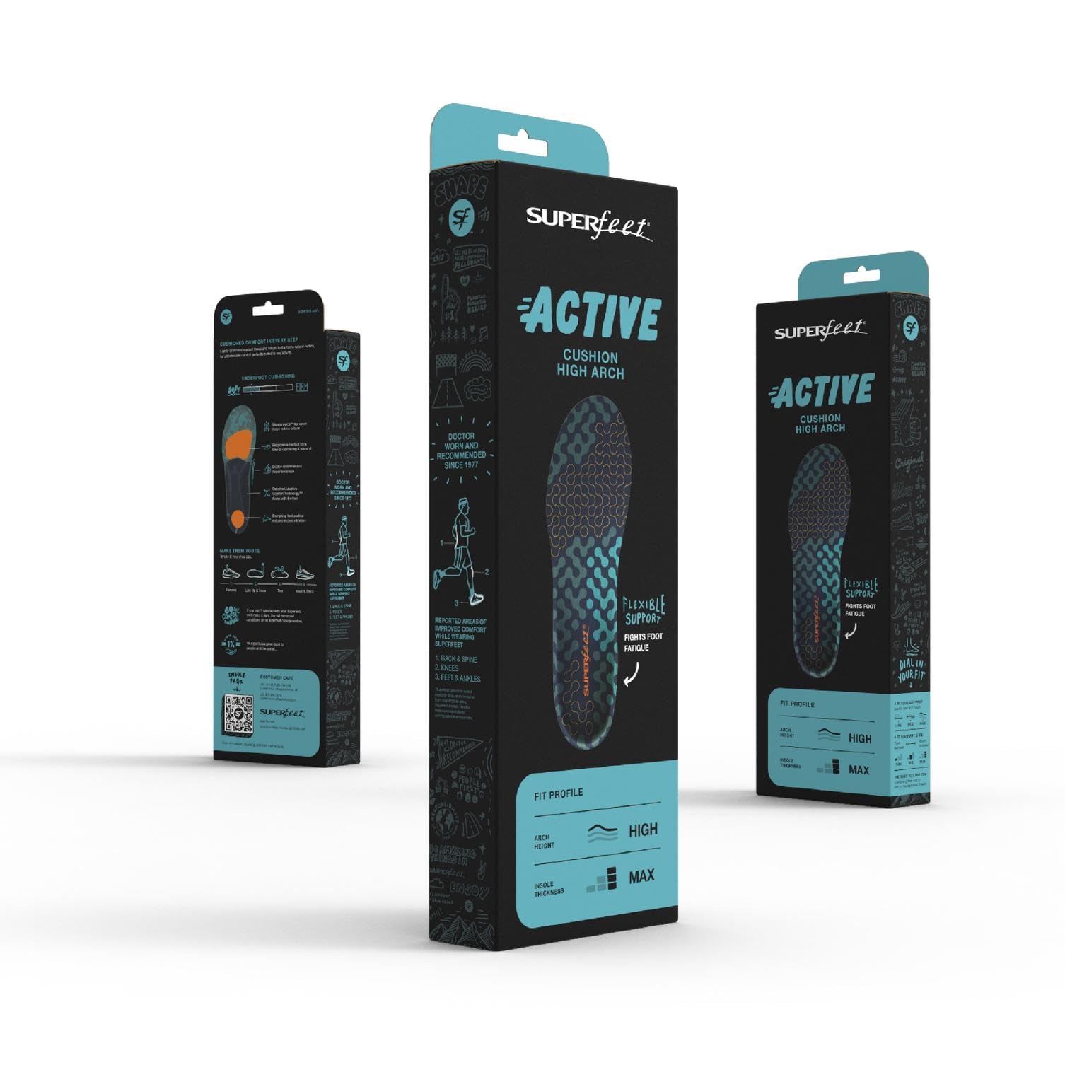 Superfeet Active Cushion Semelles à Voûte Plantaire Haute, EU 42-44 | Semelles sur Mesure, Soutien de la Voûte Plantaire pour les Chaussures de Course, Conçues pour les Voûtes Hautes