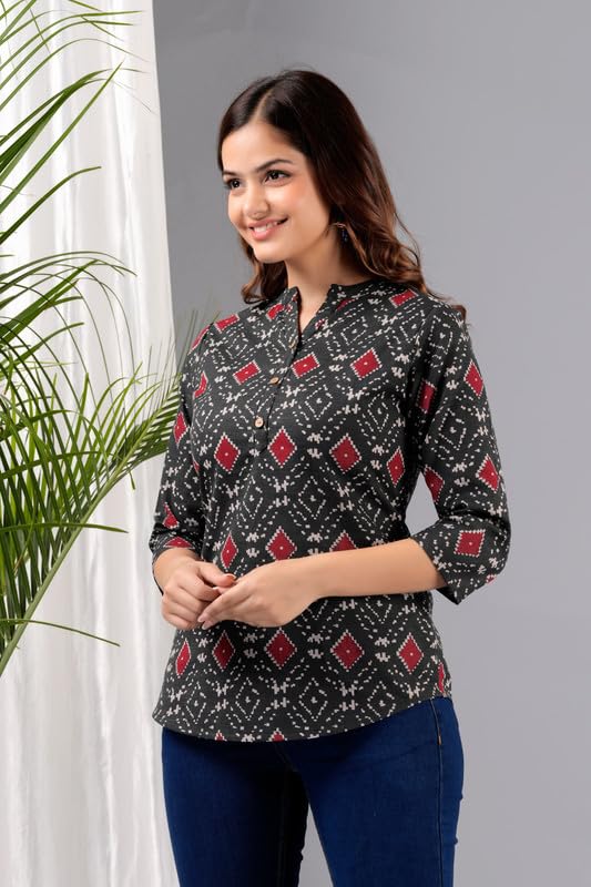 Image of Women's Cotton Printed Kurta Top | 3 /4 Sleeve Straight Kurti Casual Outings