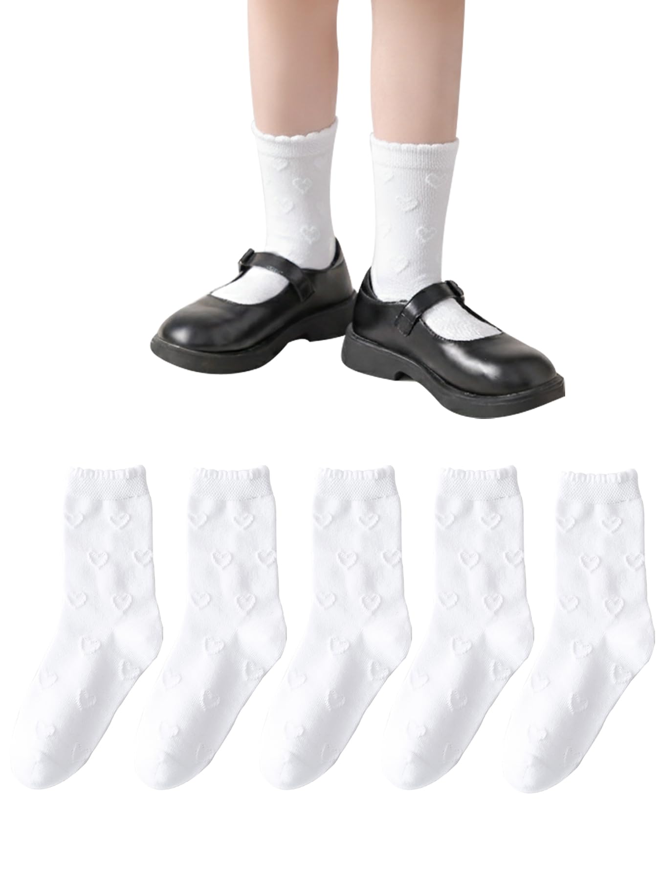 Marchare Girls Ruffle Socks White Dressy Socks School Uniform Sock Heart Bow Design For Girl
