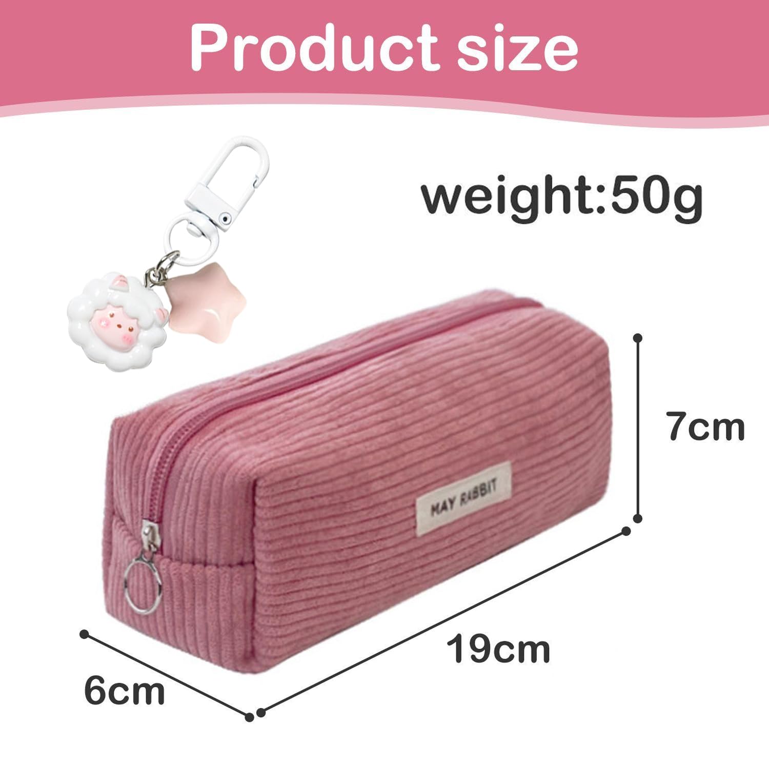 VEHYEGOI Pencil 1 Piece Corduroy Pendant, Aesthetic Case, Pencil Case for Juniors, Flesh Pink - Image 2