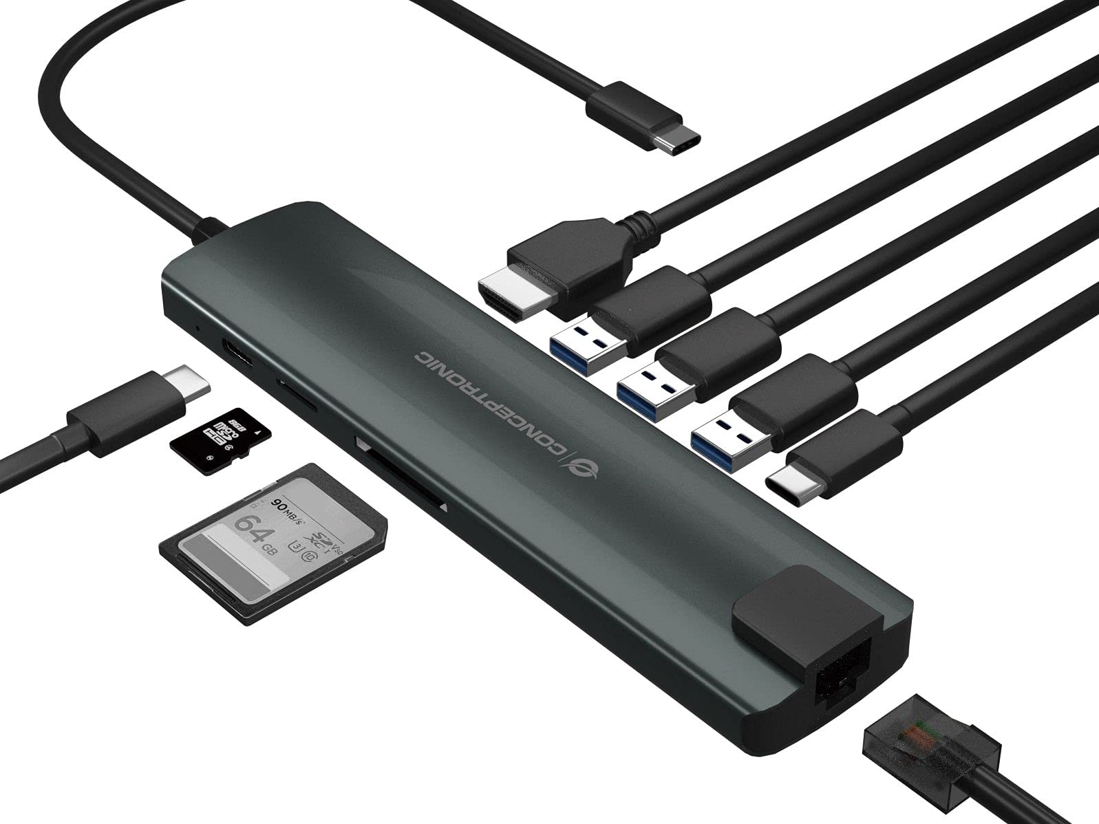 Conceptronic DONN06G - Hub Adattatore Multifunzione 9 in 1 USB-C