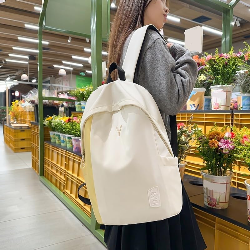 Color Block Nylon Backpack for Women, Large Capacity Casual Daypack with Breathable Straps and Multiple Pockets(Black)3