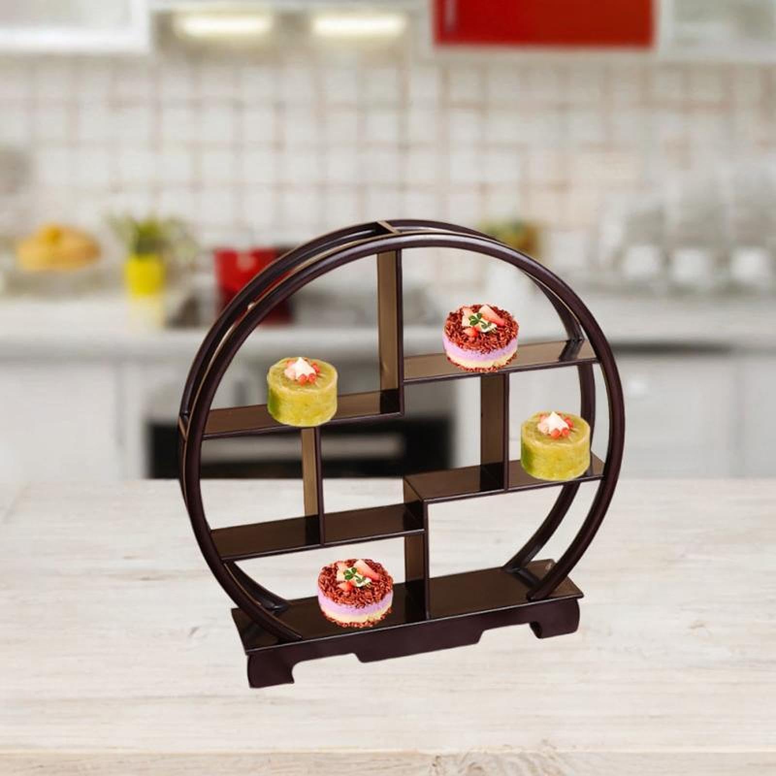 Estante de exhibición de postres de madera para cupcakes, soporte estable para almacenamiento de figuras, soporte de exhibición chino para mesa de restaurante de cupcakes, 11.8 x 11.8 pulgadas, marrón