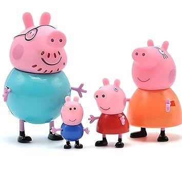 Cartoon Pig Family Toy Set - 4 Figurines (Peppa, George, Mama, Papa)
