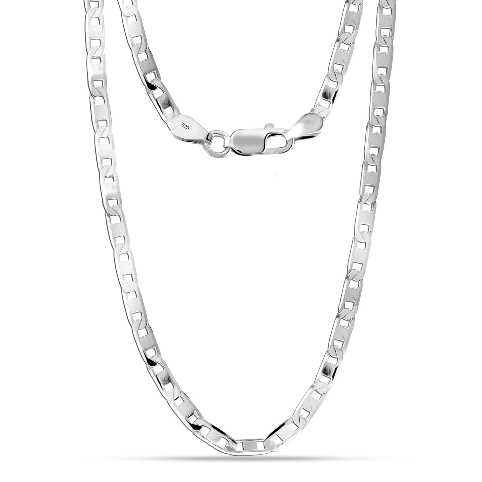 truesilver acpl 925 Sterling Silver BIS Hallmarked Italian 3 MM Diamond-Cut Solid Flat Mariner Link Chain Necklace for Men Women and Girls (16, 18, 20, 22, 24 Inches)-picture-11