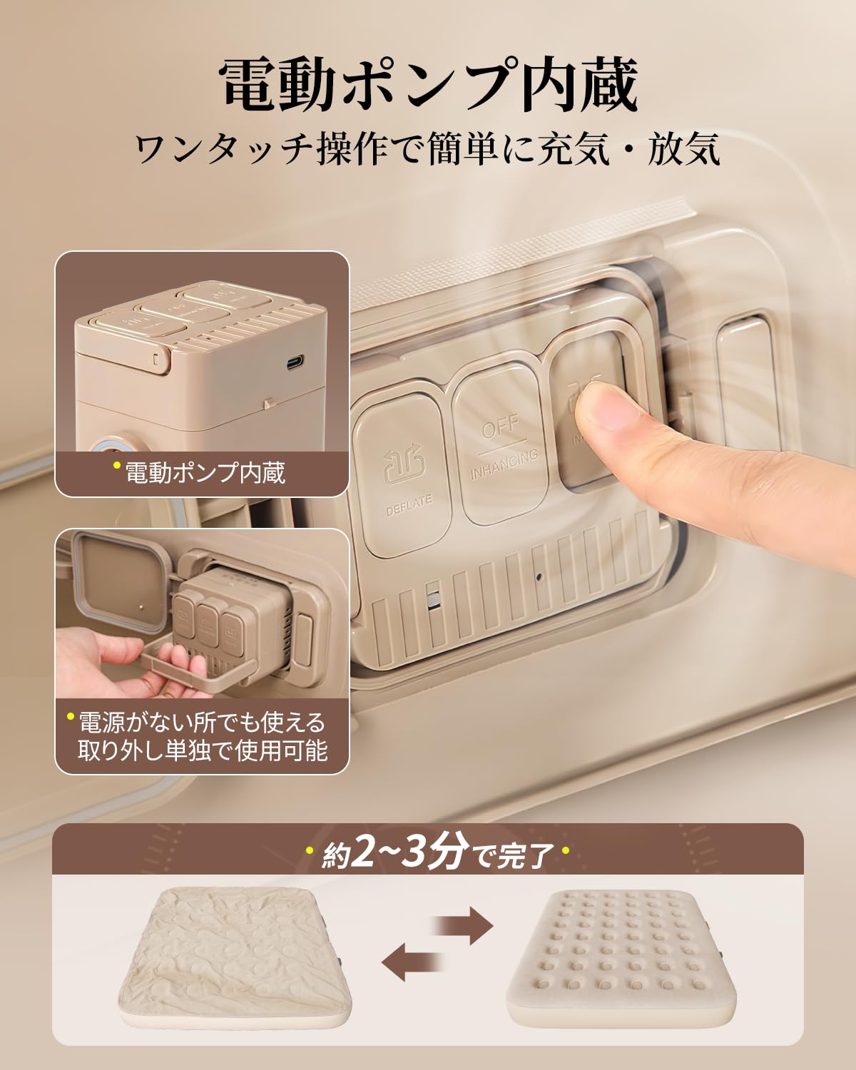 Amazon.co.jp: エアーベッド ダブル エアーマット 電動ポンプ内蔵 自動