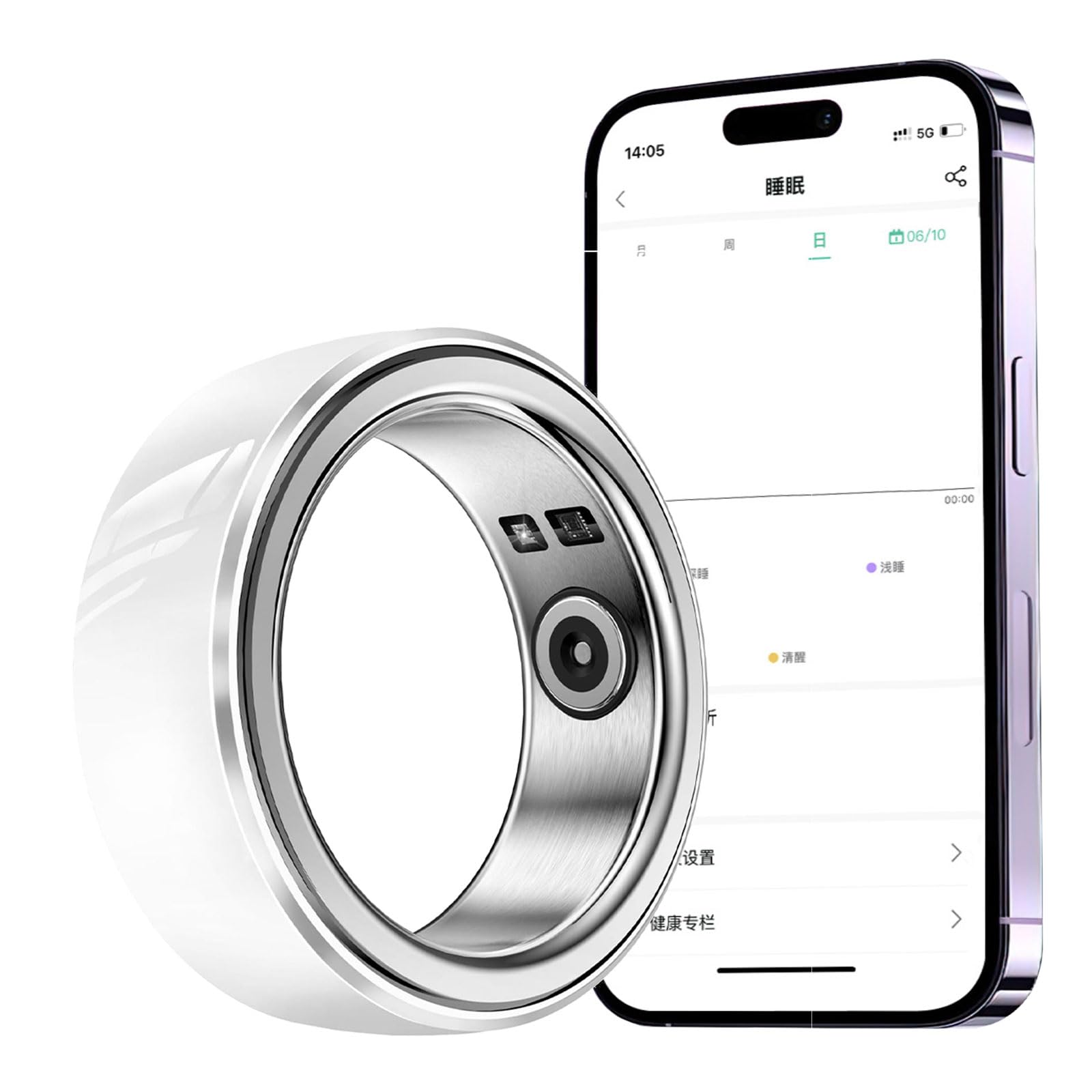 PEIXEN Cardiofrequenzimetro, Anello Intelligente indossabile, Fitness Tracker, Rilevatore di Sonno Multifunzione, Monitor Sanitario Leggero, Contapassi, Resistente all'Acqua Ip68 9 White