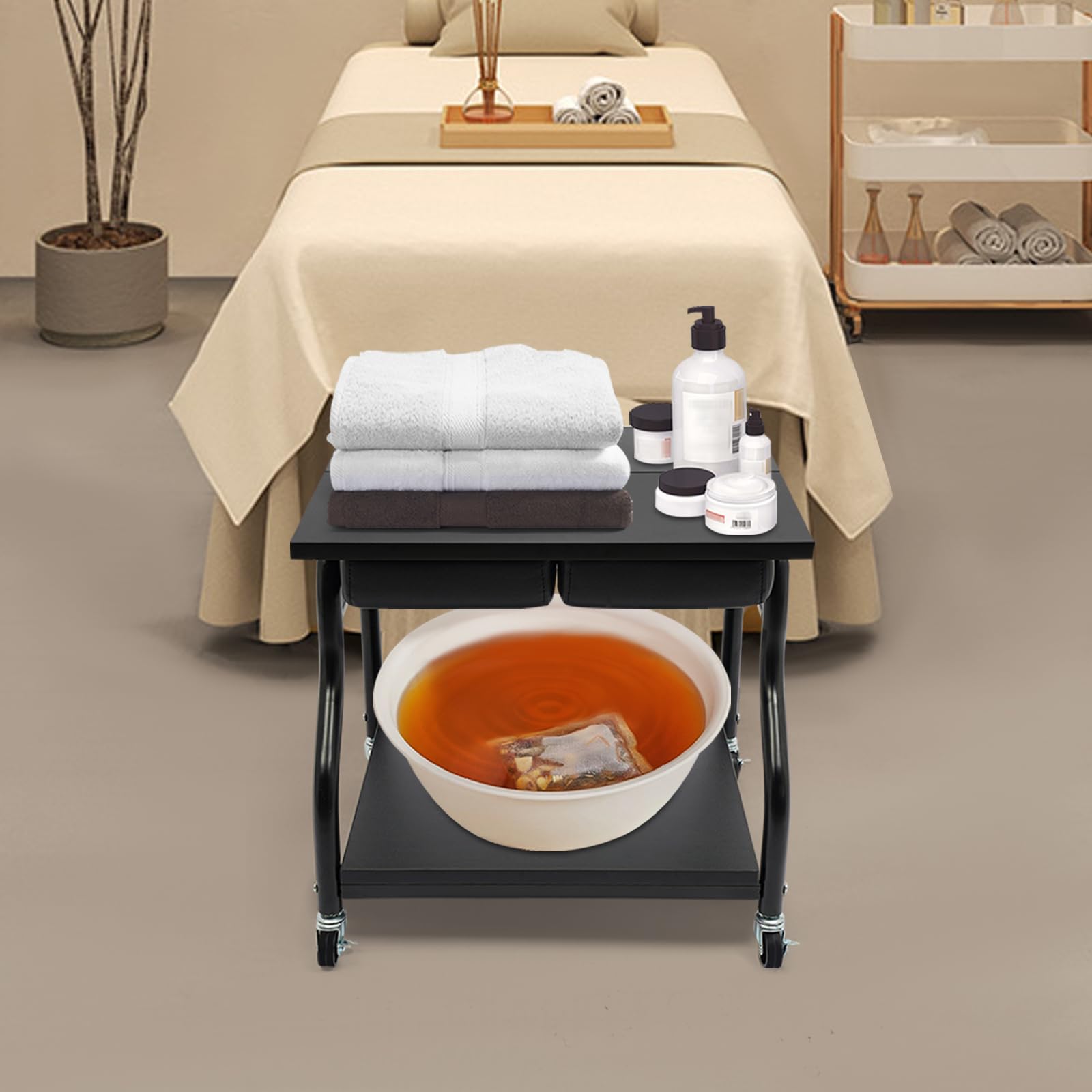 Fussbad Wagen Pediküre Wagen Kosmetik Wagen Spa Wagen Massage Tisch Fusspflege Tisch Rollwagen 40 cm mit Rollen 2 Ebenen für Salon Badezimmer Pflege Anwendung