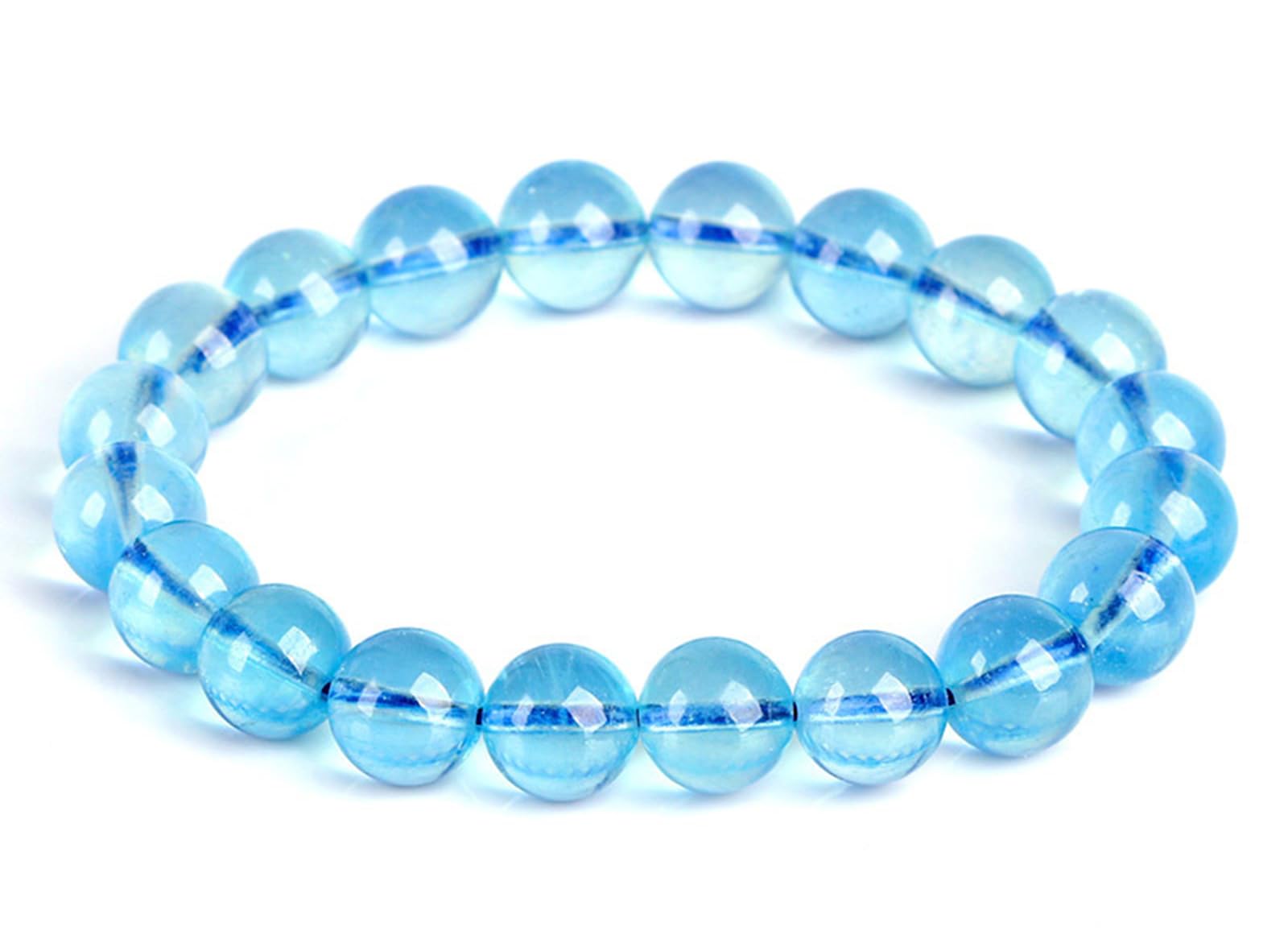 Pulsera redonda elástica de aguamarina azul, pulseras de cuarzo natural | Regalo de joyería espiritual hecho a mano para mujeres y hombres, mejora la energía positiva