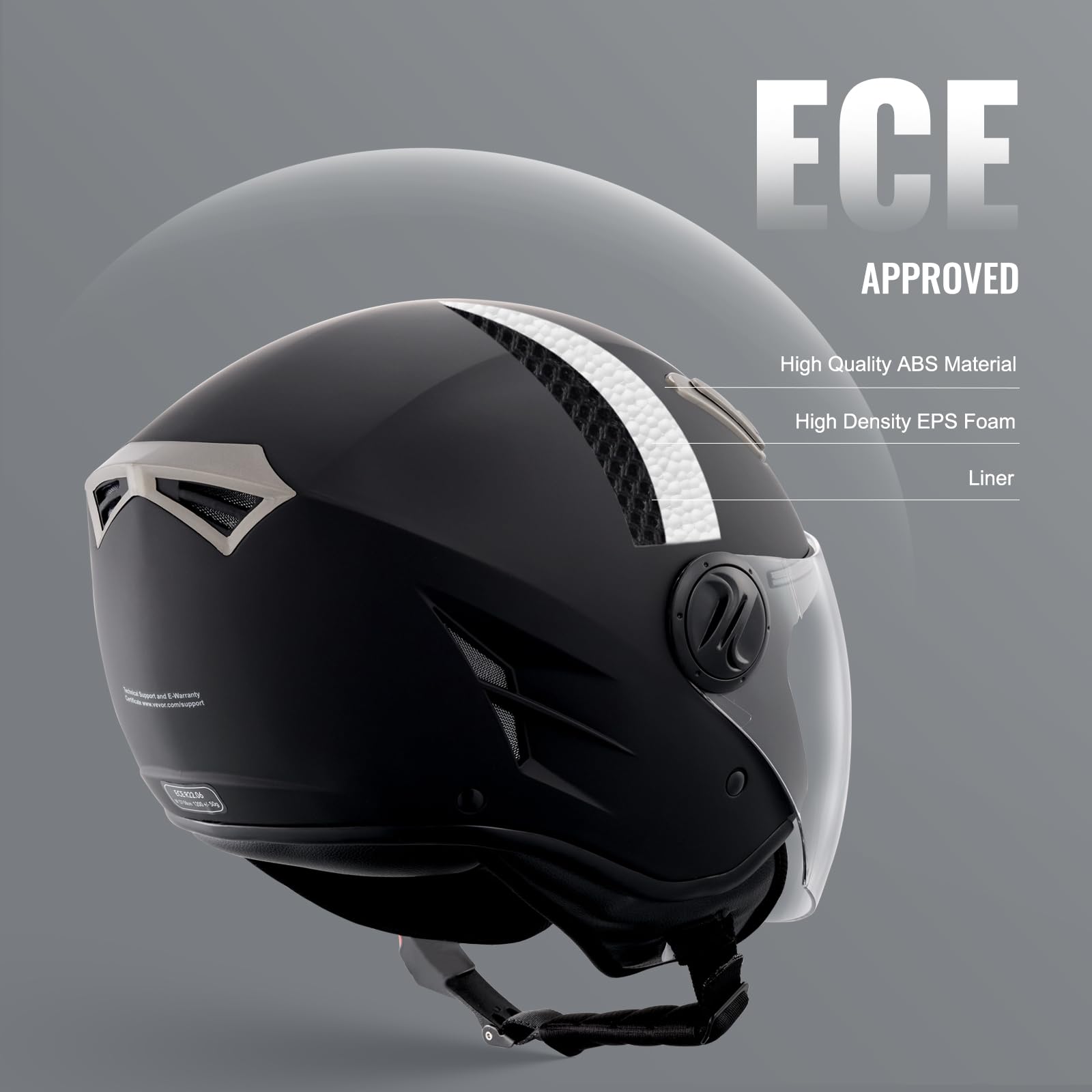 VEVOR Casco de Motocicleta, 3/4 de Cara, ABS y de Alta Densidad con Ranura para Bluetooth y Lentes Intercambiables, Cómodo Casco de Motocross, Apto para Jóvenes y Adultos, 347 x 275 x 238 mm