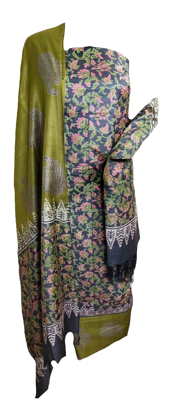 Women Bhagalpuri Katan Silk Unstitched Suit Dress Material Hand Block Discharge Print Salwar Suit Set with Top Bottom Dupatta Each for Women and Girls (2.5 M) Code -383-image-28