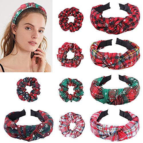 YMHPRIDE 10 Scrunchies per capelli natalizi Fasce per capelli Titolari di coda di cavallo scozzese fiocco di neve Accessori per capelli di Natale (5 fasce per capelli / 5 fascette per capelli)