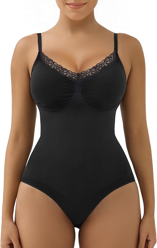 Lace Bodysuit Shapewear for Women Tummy Control Body Shaper Seamless Defining Waist Body Suit