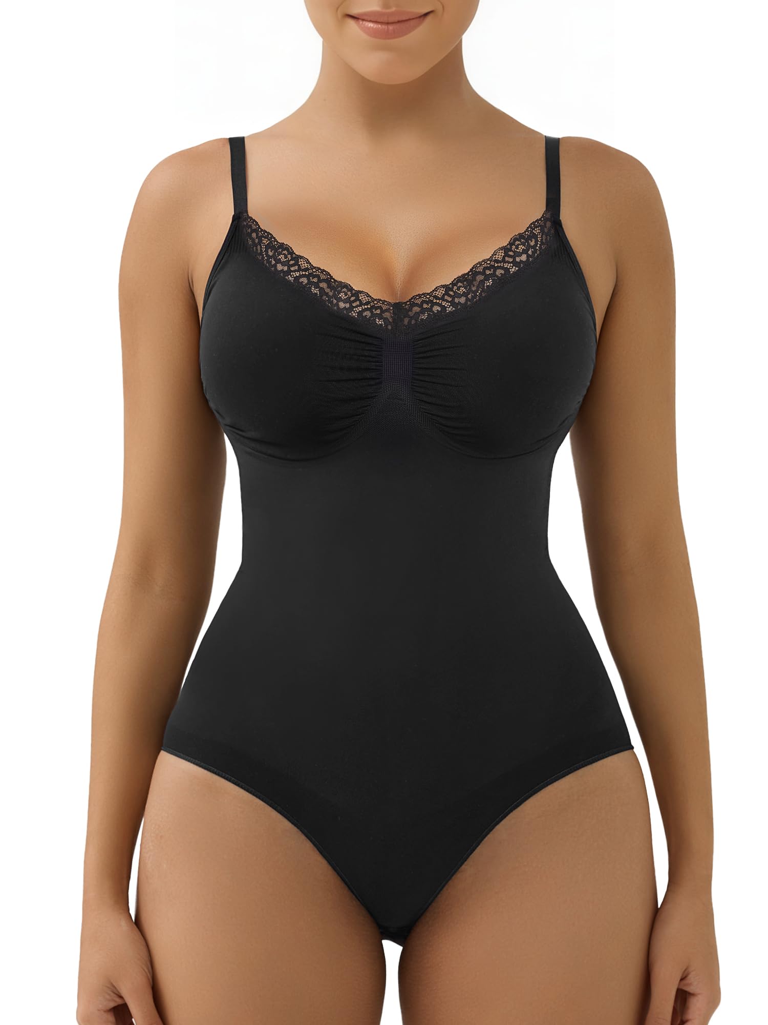 SHAPERX Lace Bodysuit Shapewear for Women Tummy Control Body Shaper Seamless Defining Waist Body Suit