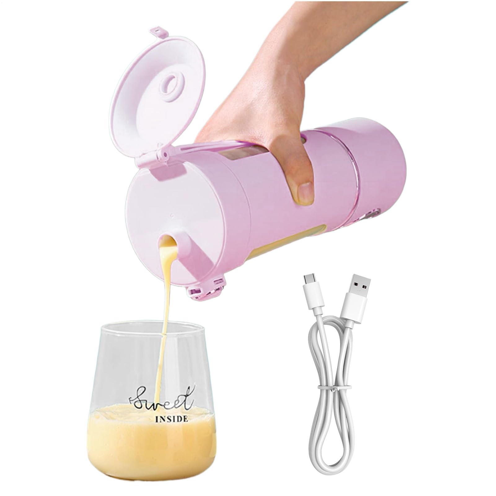 Batidora Eléctrica Portátil de Vaso Batidora de Frutas Recargable por USB | Licuadora Personal para Batidos para Hombres, Mujeres, Adultos, Cocina,