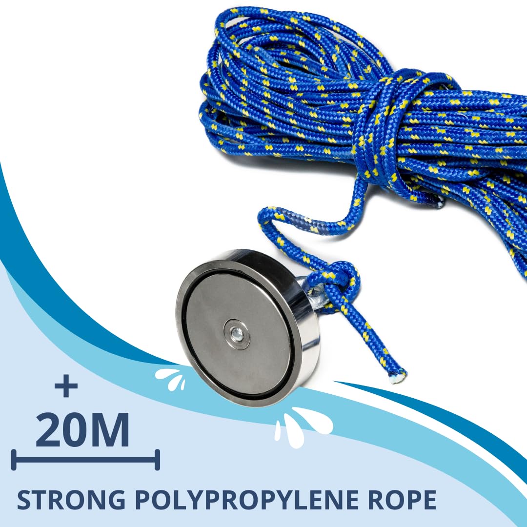 ITALFITMAGNETI zestaw magnesów wędkarskich z oczkiem i liną (20 MT), siła 480,00 kg, średnica 97 mm x grubość 20 mm, otwór M10 do wkręcania