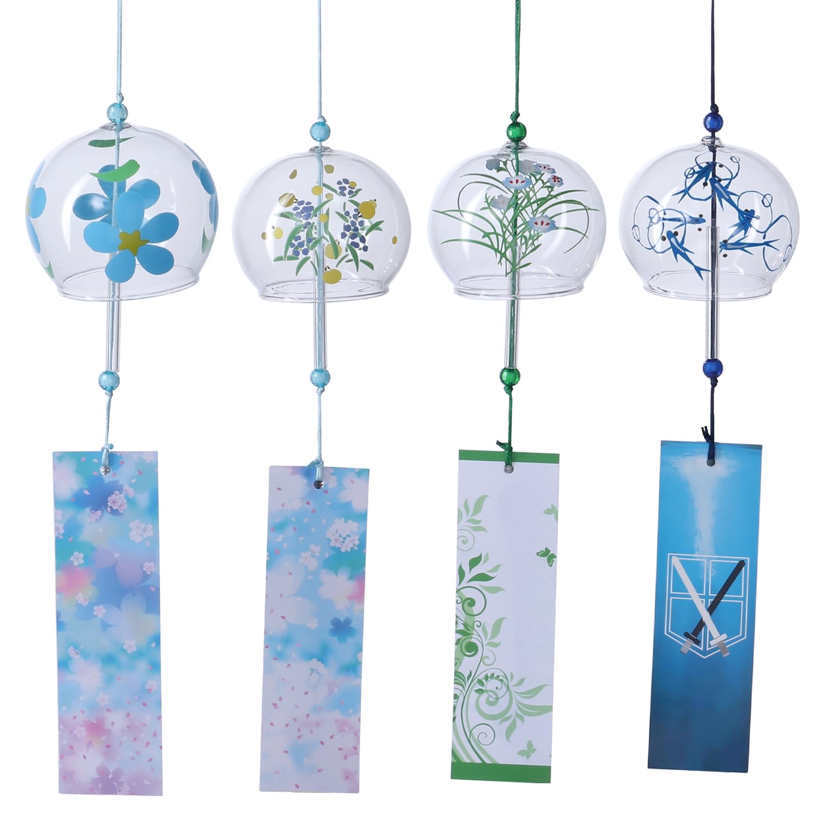 Wind Chime, Handmade Wind Chime, Set of 4, Glass, Edo, Healing Sound, Summer Festival, Good Luck, Summer Style, Cool Feel, Colorful, Stylish, Interior Souvenir, Atmosphere, Roof Decoration, Gift : DIY