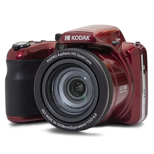 KODAK PIXPRO AZ425 Digital Camera, 42x Optical Zoom Bridge with 20MP BSI Sensor, Li-Ion Battery, OIS, 1080p Full HD Video, Red