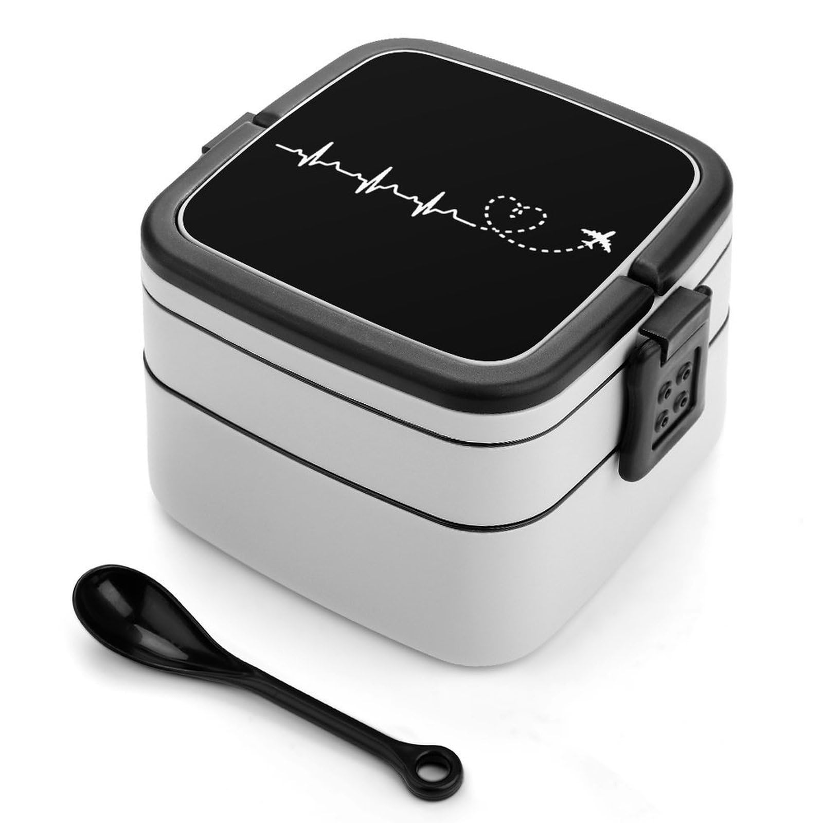 CGSBNGHA Airplane Pilot Heartbeat Bento Lunch Box 2 Layer Lunchbox Food Container for Adults Office