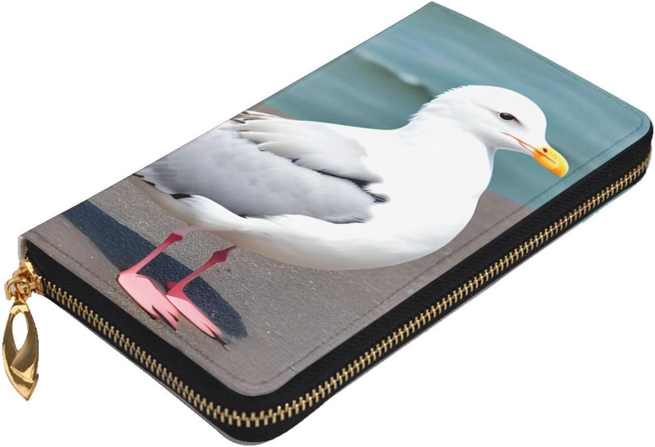 Cute seagull Women's wallet, clutch wallet, with zipper, large capacity.