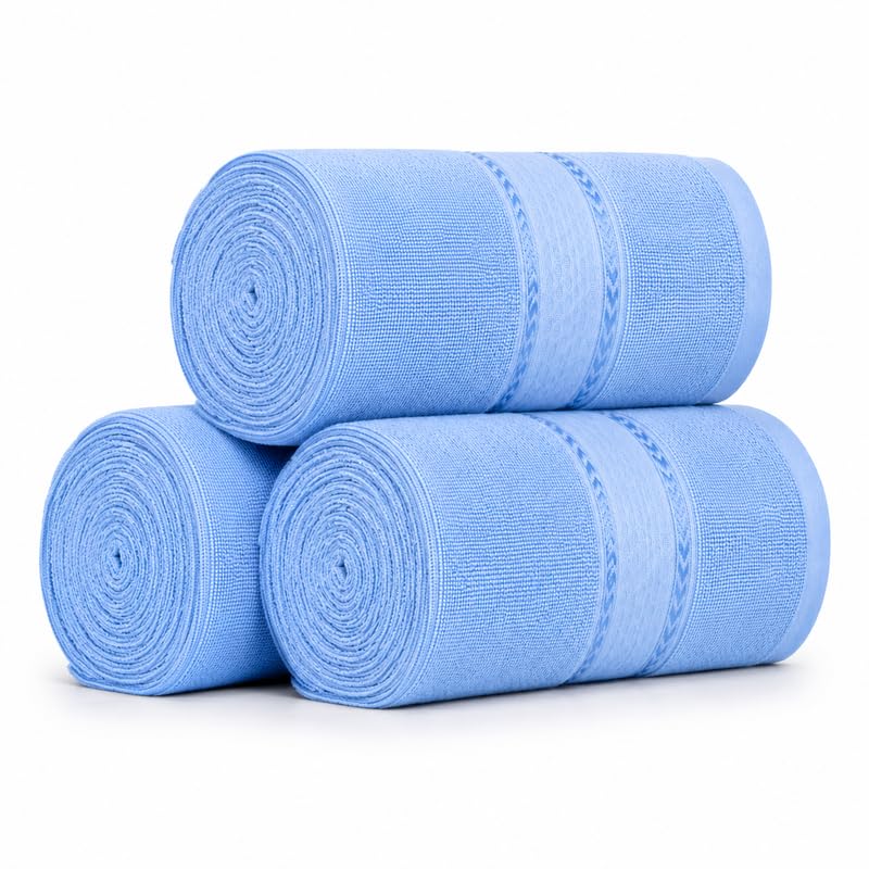 Image of TowelWala Premium Hand Towels - Soft & Absorbent 550 GSM Cotton Towel for Bathroom, Kitchen, Gym, Travel| Pack of 2, 3, 4 & 7 | Quick Drying with Woven Border | TW HT PBLU PBLU PBLU