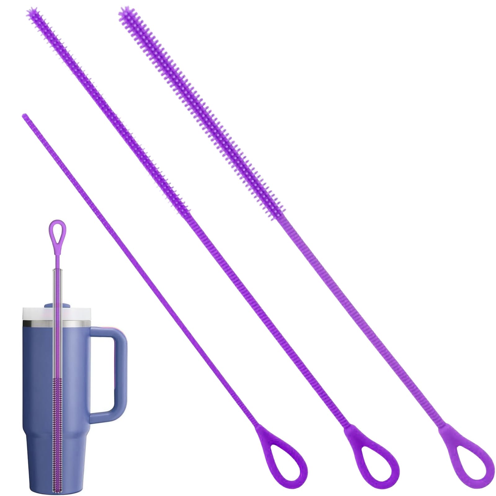 Straw Cleaner Brush Set, 3pcs Extra Long Reusable Silicone Straw Cleaner