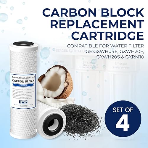 Miniatura 3 de IPW Industries Inc Juego de 4 filtros de agua compatibles con GE GXWH04F, GXWH20F, GXWH20S y GXRM10, cartucho de repuesto de bloque de carbono