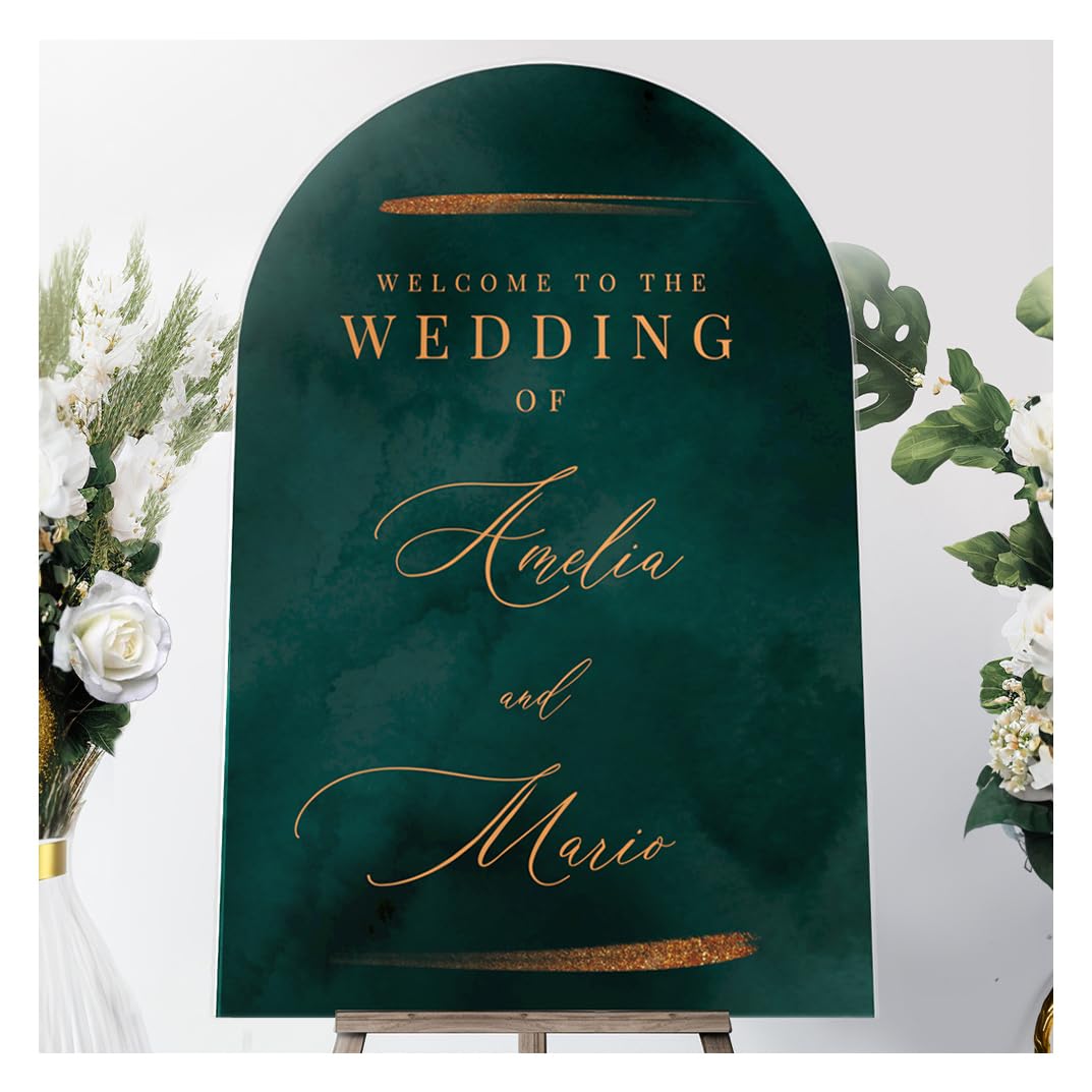 Personalized Emerald Green Welcome Sign - Custom Elegant Wedding Welcome Sign - Welcome Decoration Perfect For Your Beautiful Wedding Celebration (Paper)