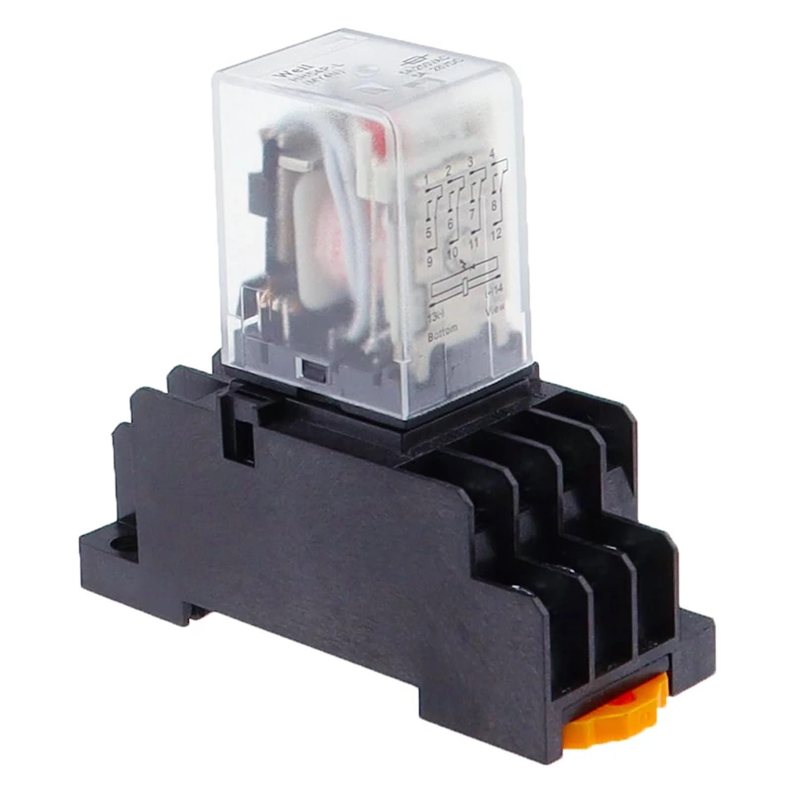 10 Uds MY4NJ nuevo patrónDC 12V 24V 36V 48V 110V 220V 380V bobina 5A 4NO 4NC relé de potencia DIN Rail relé de tiempo de 14 pines con base de enchufe(AC,12V)