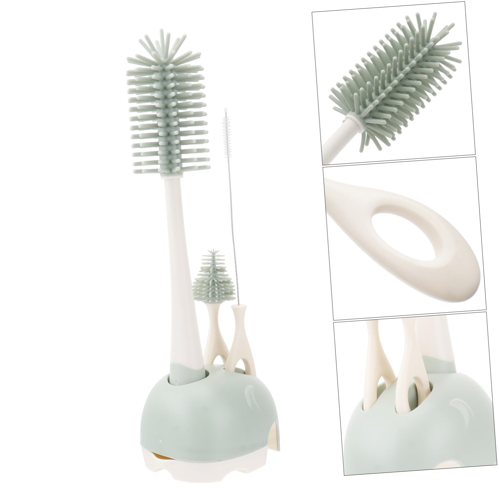 Toyvian 2pezzi Spazzola Per Pulizia Biberon Silicone Con Manico Lungo Set Rotante Per Pulizia Completa Di Biberon Succhietti e Tazze Facile Da Usare e Durevole Verde