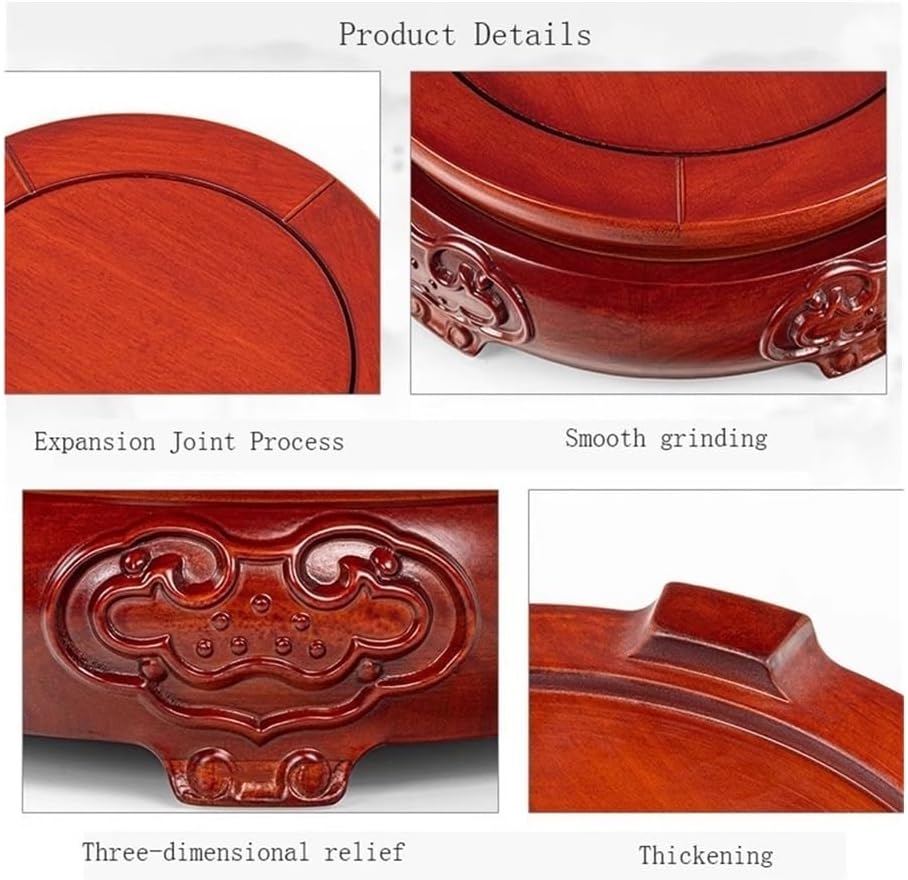 Vase Stand Round Wood Pedestal Display, Relief Sculpture Brackets, for Indoor Bonsai Teapot Vase(Small)