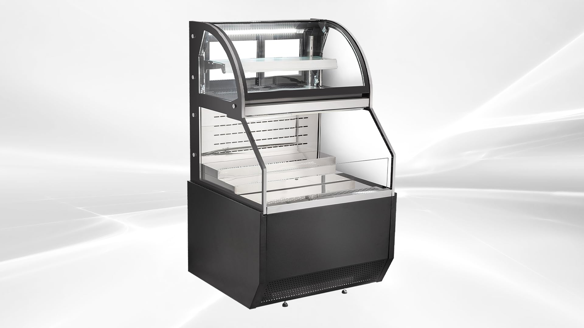 Elite Kitchen Supply Commercial Refrigerated Display Case, 11.4 cu.ft, LED Lighting, Digital Temperature Control, Double-Deck Open Showcase, Black CF-900B-2