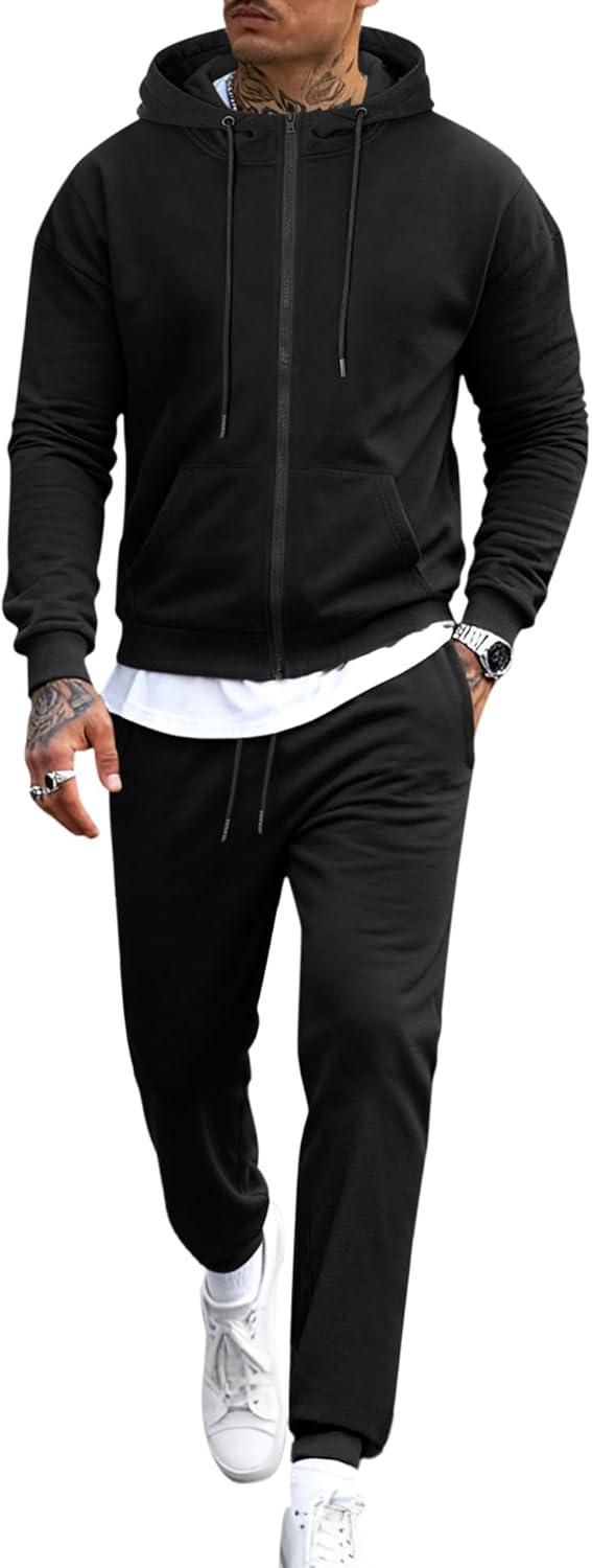LecGee Men’s Fleece Tracksuits 2 Piece Outfits Long Sleeve Full Zip Hoodie and Sweatpants Jogging Suits Sets for Men