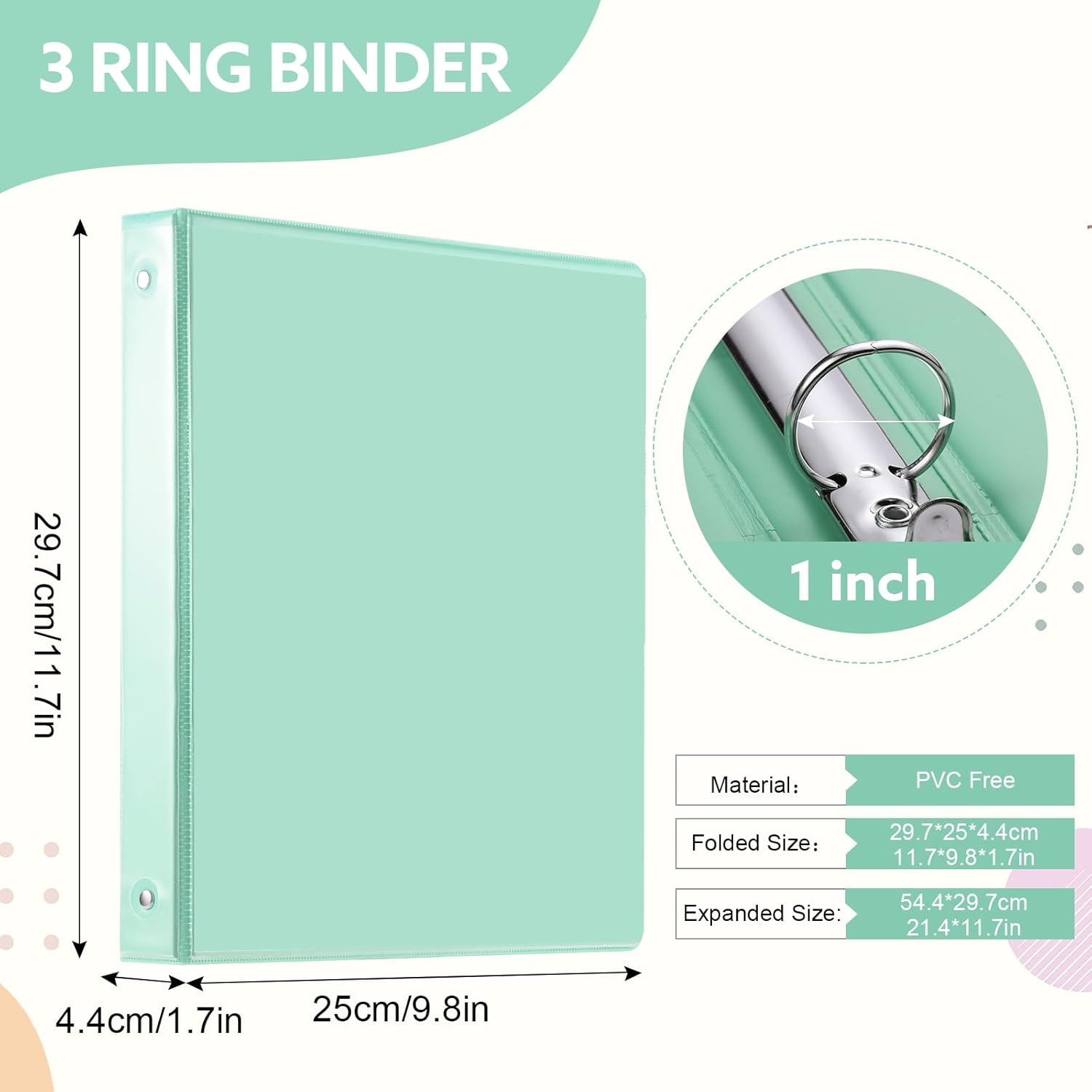 3 Ring Binder - 6 Pack, 1 Inch Binder with 2 Interior Pockets & Clear View Overlay, Large Capacity, Round Ring Binders for Office Supplies, School & Home (6 Colors, Light Colors)